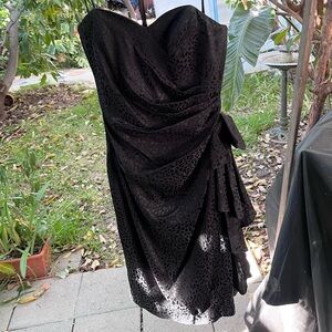 Vintage I.magnin 100% Silk burnout printed black strapless dress